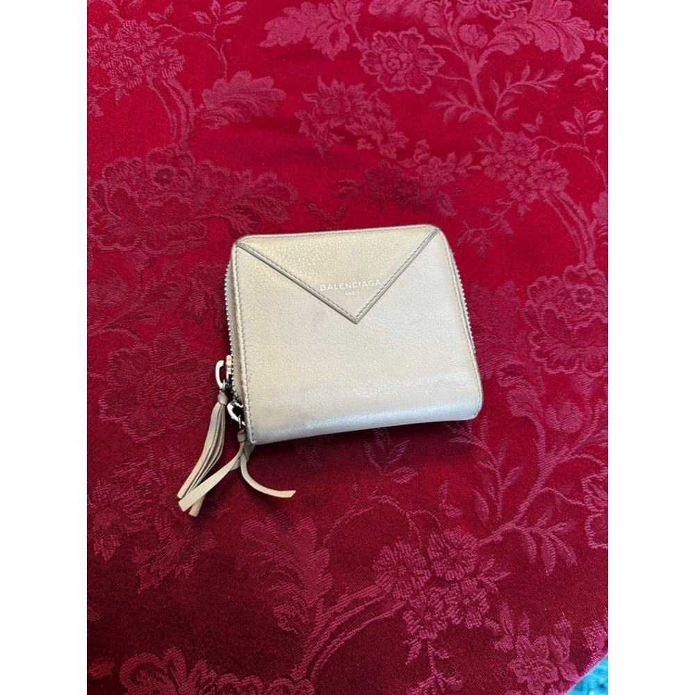 Balenciaga Beige Leather Zip Around Compact Wallet
